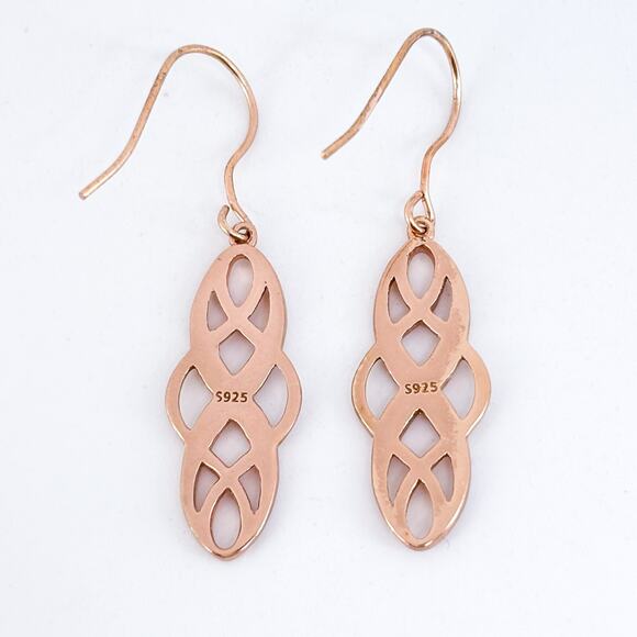 Vintage Sterling Silver 925 Rose Gold Tone Celtic Knot Dangle Earrings - Picture 3 of 7